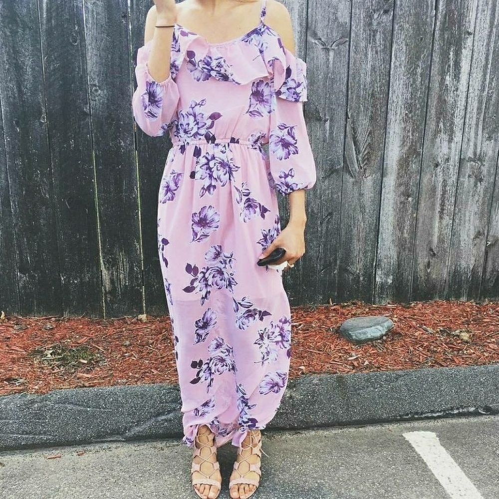 Cold shoulder floral maxi dress