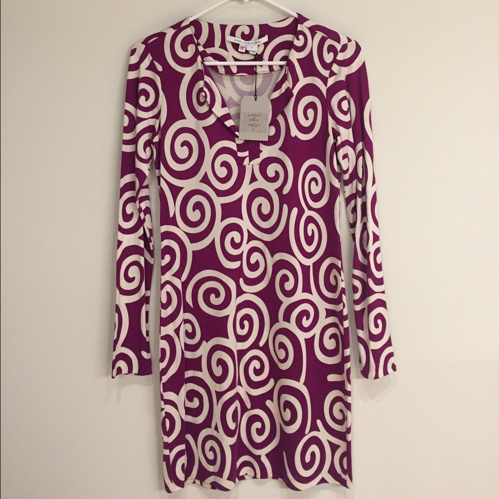 DVF Reina L S Vintage Dress in Swirl Large Orchid