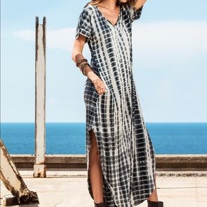 Tie dye v neck maxi slit boho dress with pockets!