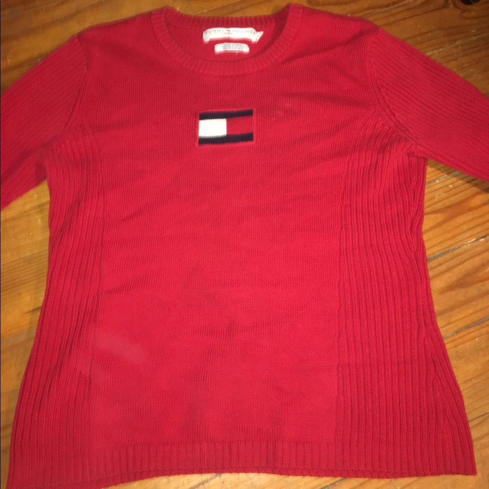 small red Tommy Hilfiger sweater