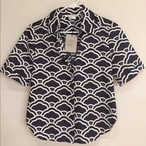 DVF Riso top in Graphic Clouds in medium navy