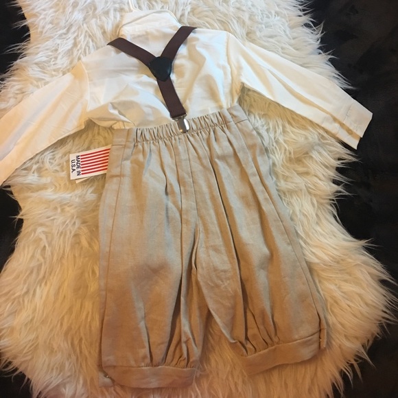 Gentlemen's suit kaki pants with suspenders hat - Picture 6 of 7