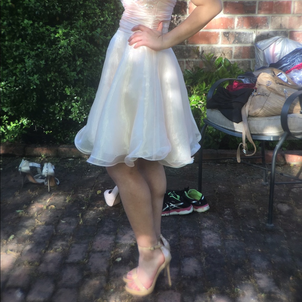 Strapless Pink Flounced Homecoming Dress - Picture 4 of 5