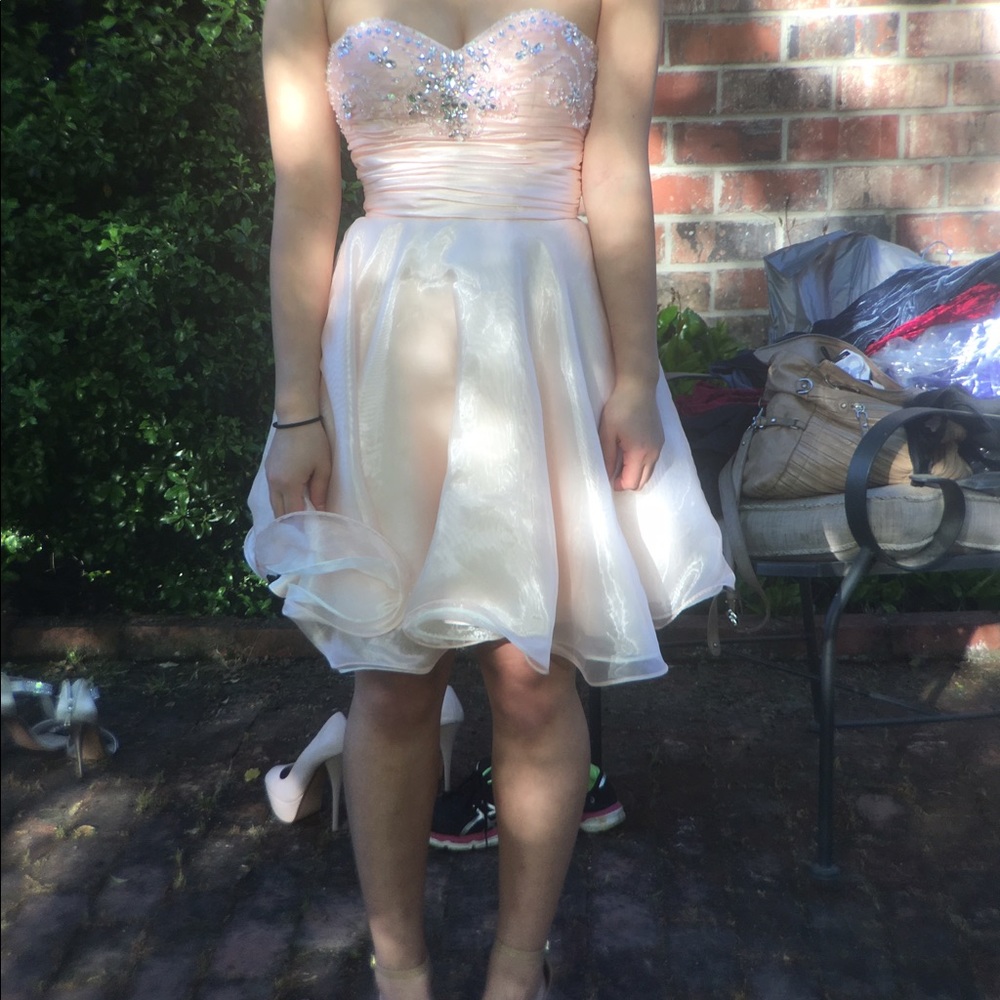 Strapless Pink Flounced Homecoming Dress - Picture 5 of 5