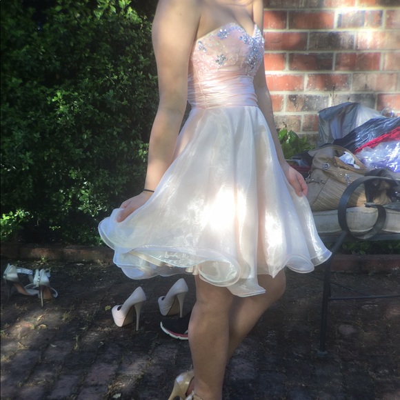 Strapless Pink Flounced Homecoming Dress - Picture 2 of 5