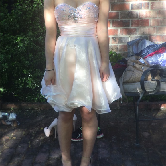Strapless Pink Flounced Homecoming Dress - Picture 5 of 5