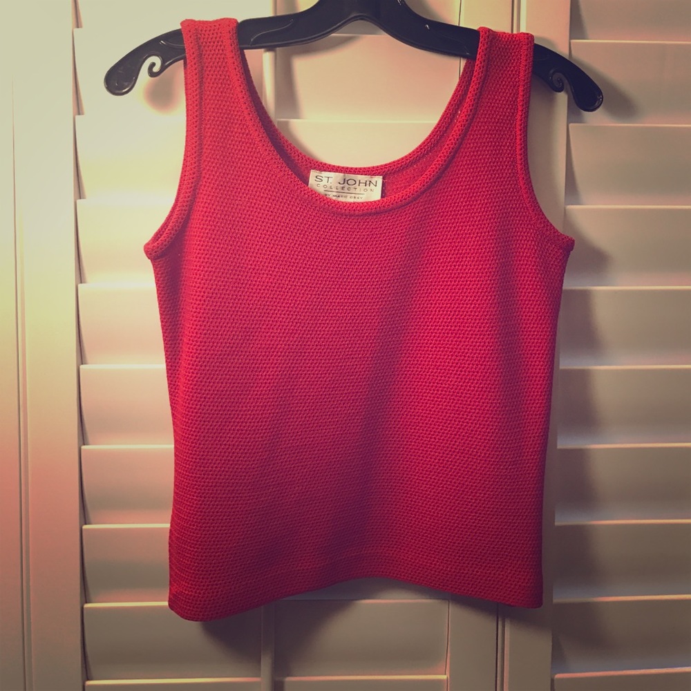 St. John Knit Woven Red Shell Tank Top. P.