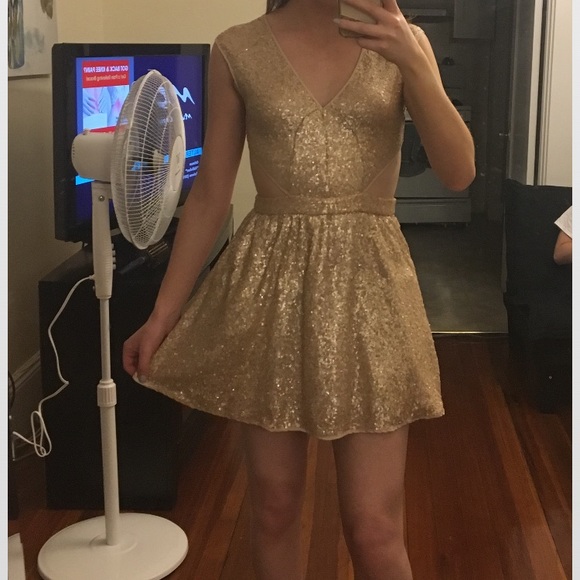 Gold Sequin Mini Dress w/ Side Cutouts ✨ Nasty Gal - Picture 2 of 3