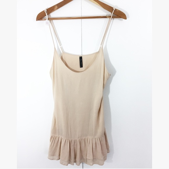 final touch Tops - Beige ruffle hem babydoll beach top