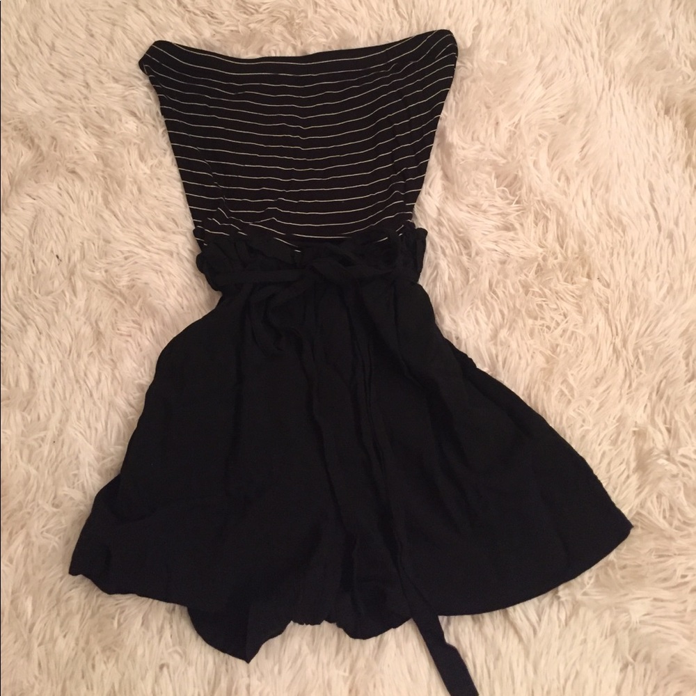 Black and white striped romper with pockets