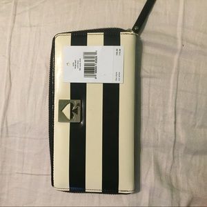 Kate Spade black and white striped patent wallet
