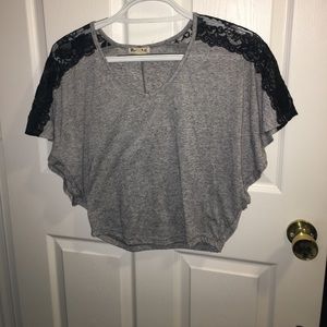 Gray and black lace crop top
