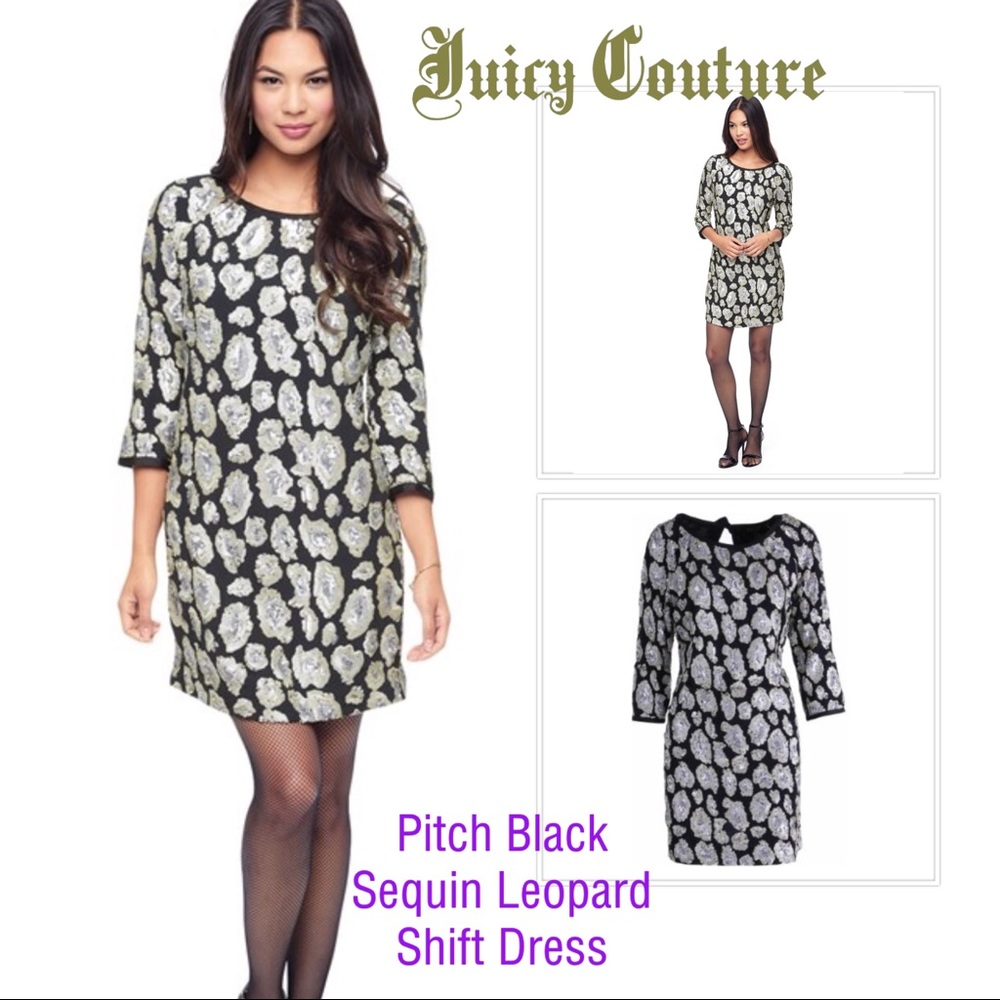 JUICY COUTURE NWT Black and White Sequin Leopard Print Shift Mini Dress Size 6