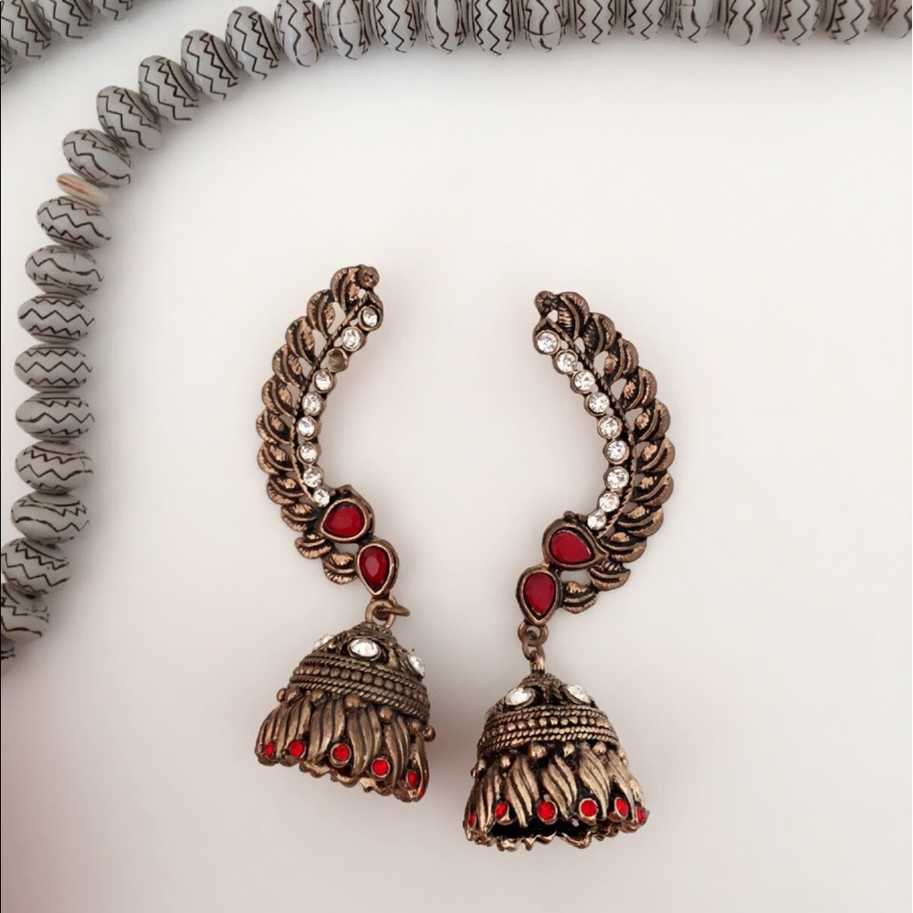 #B13 Antique Style Red Indian Dangle Earrings