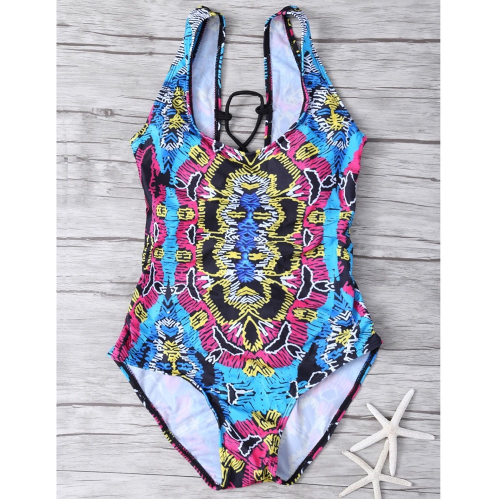 Tribal Print Criss Crock Back One Piece Swimsuit