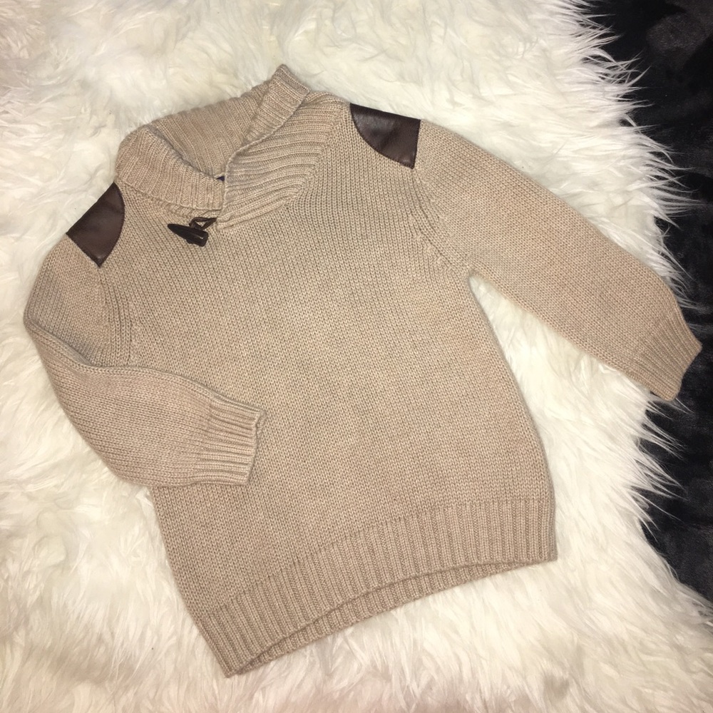 Tan Knit sweater with faux leather shoulder detail