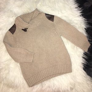 Tan Knit sweater with faux leather shoulder detail