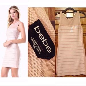 BEBE 🌺 Pink Sequin Striped Dress. Size Medium.