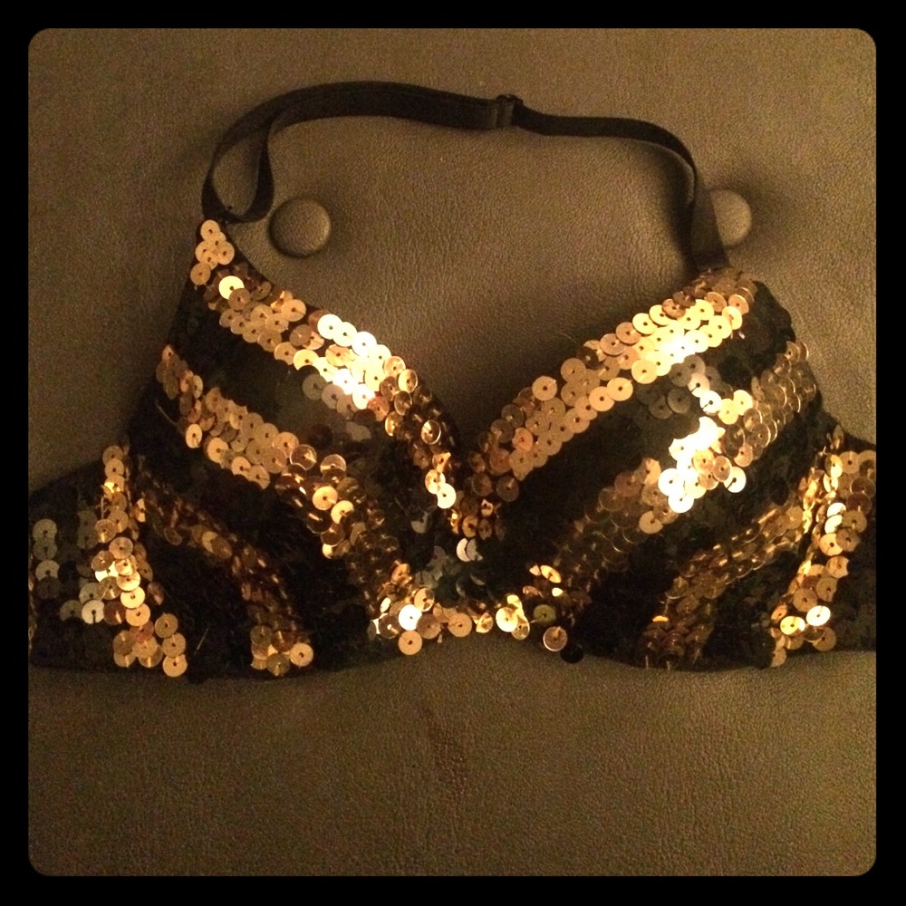 Sexy Black and gold sequined convertible bra.