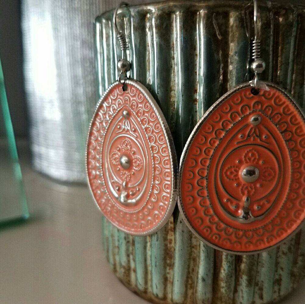French-hook Peach and Silver Earrings