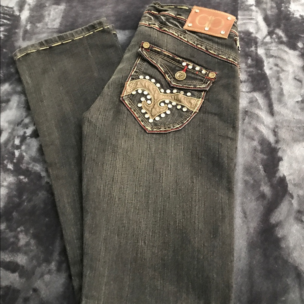Jeans w/ red and tan thick stitch boot cut