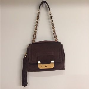 DVF Suede Harper Daybag in Dark Brown