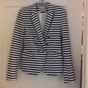 Navy Blue and White Striped Blazer