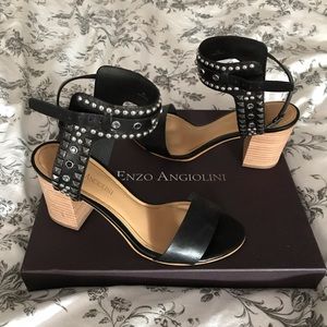 Enzo Angiolini-Black Glittax Studded Chunky Heel