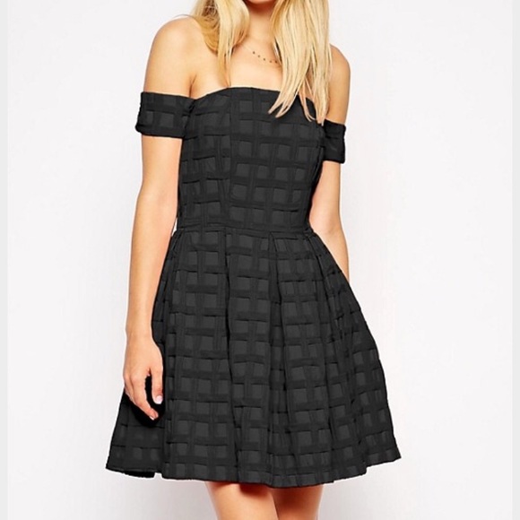 Textured Bardot Black Dress - Picture 1 of 5