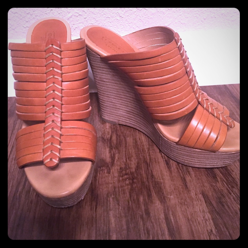 Leather coach wedges