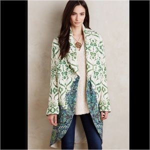 Anthropologie Printed Green Coat