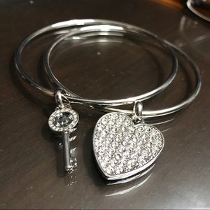 Silver bangle bracelets w/ key heart charms Kors
