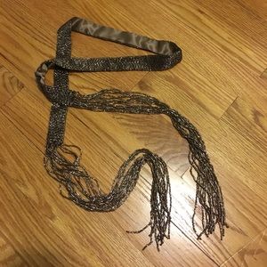 Brown beaded tie belt