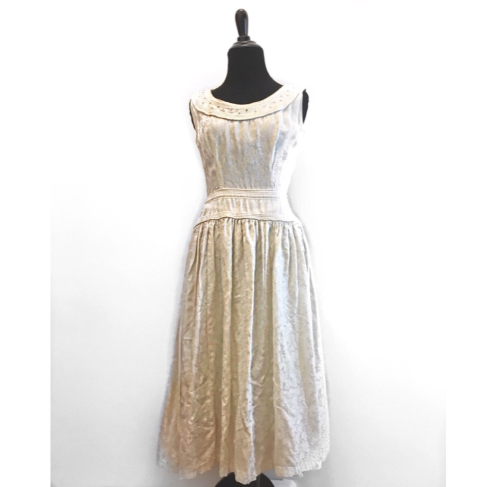 True Vintage Brocade Evening Dress w/Rhinestones