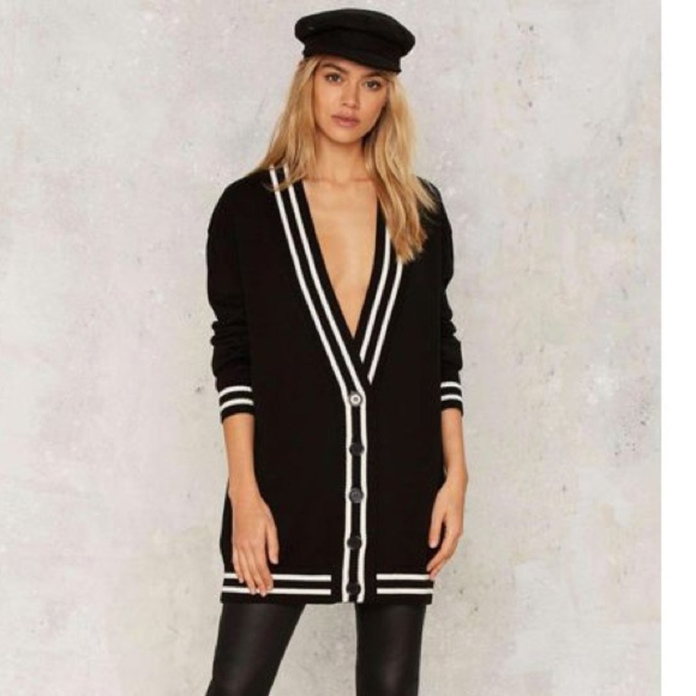 Nasty Gal Varsity Cardigan in Black