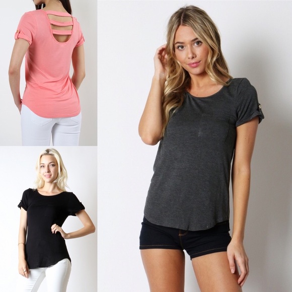 🔥💋LADDERED-CUTOUT BACK TEE (Charcoal)💋🔥 - Picture 1 of 1