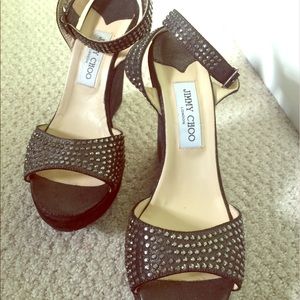 Jimmy Choo rhinestone ankle strap wedges