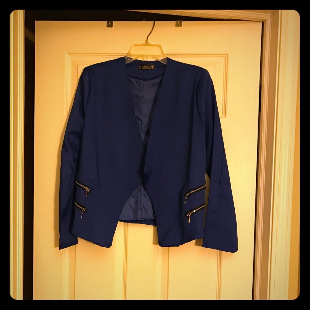 Royal Blue Blazer - Zipper Detail