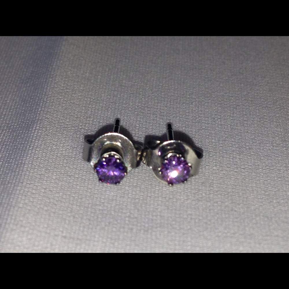 Surgical Stainless Steel Purple CZ Earrings