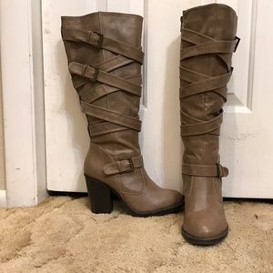 Tan high heel boots