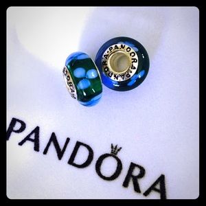2 PreOwned Pandora Murano Floral Glass Beads