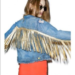 SOLD NWOT Doll kills Rehab Fringed Denim Jacket S