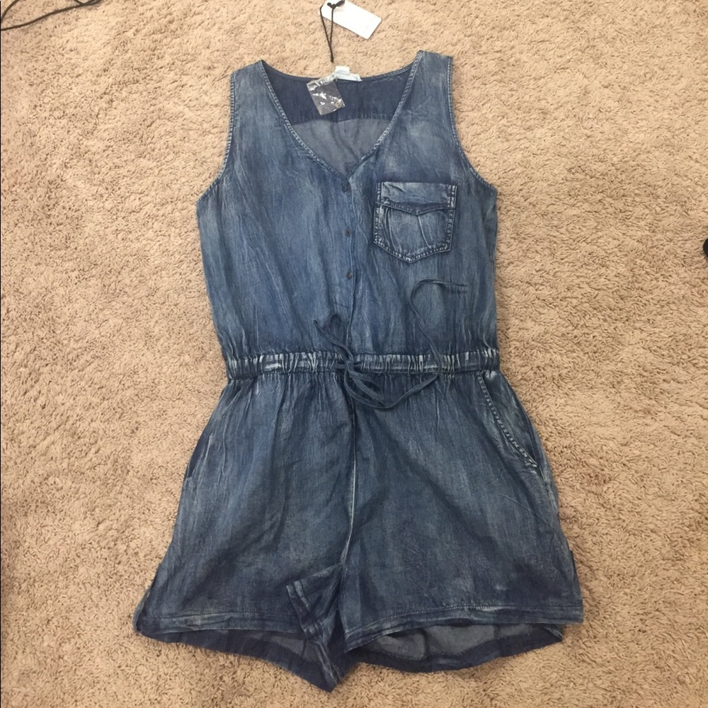 Blue denim romper