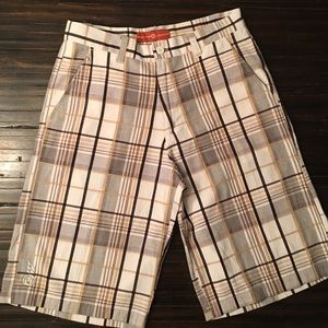 Men's plaid cotton blend long shorts