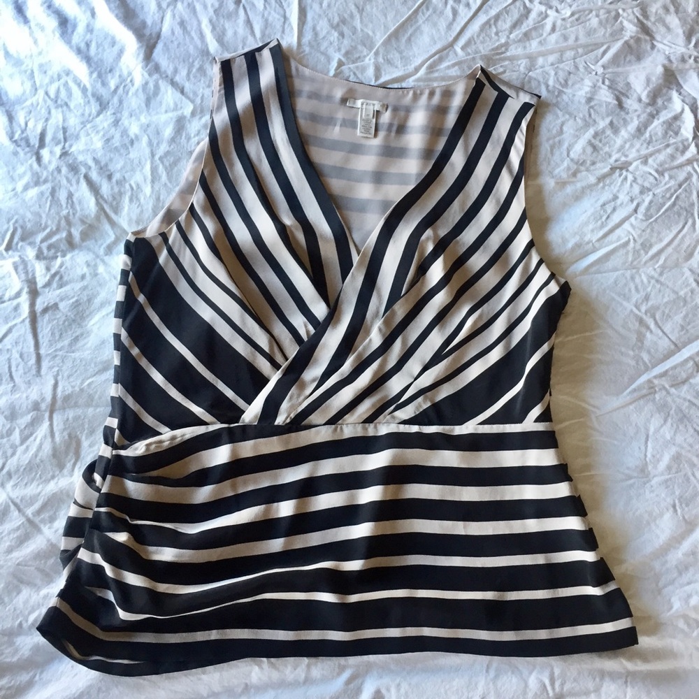 J.Crew Black and Cream Striped Surplice Top