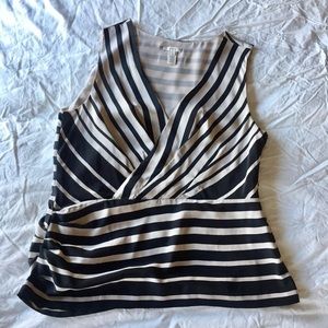 J.Crew Black and Cream Striped Surplice Top