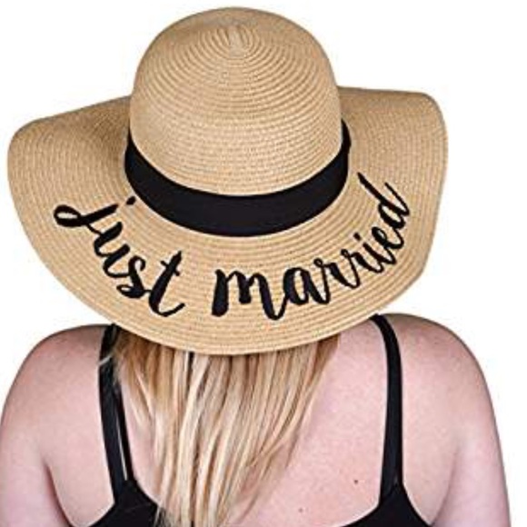 Just married sun hat floppy beach hat brand new - Picture 1 of 3