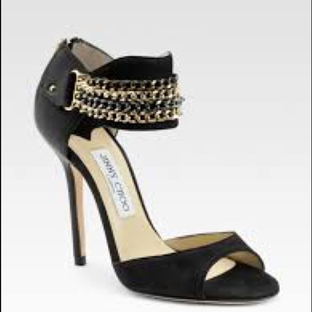 Jimmy Choo Jenna Chain Ankle-wrap Black Sandals