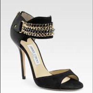 Jimmy Choo Jenna Chain Ankle-wrap Black Sandals