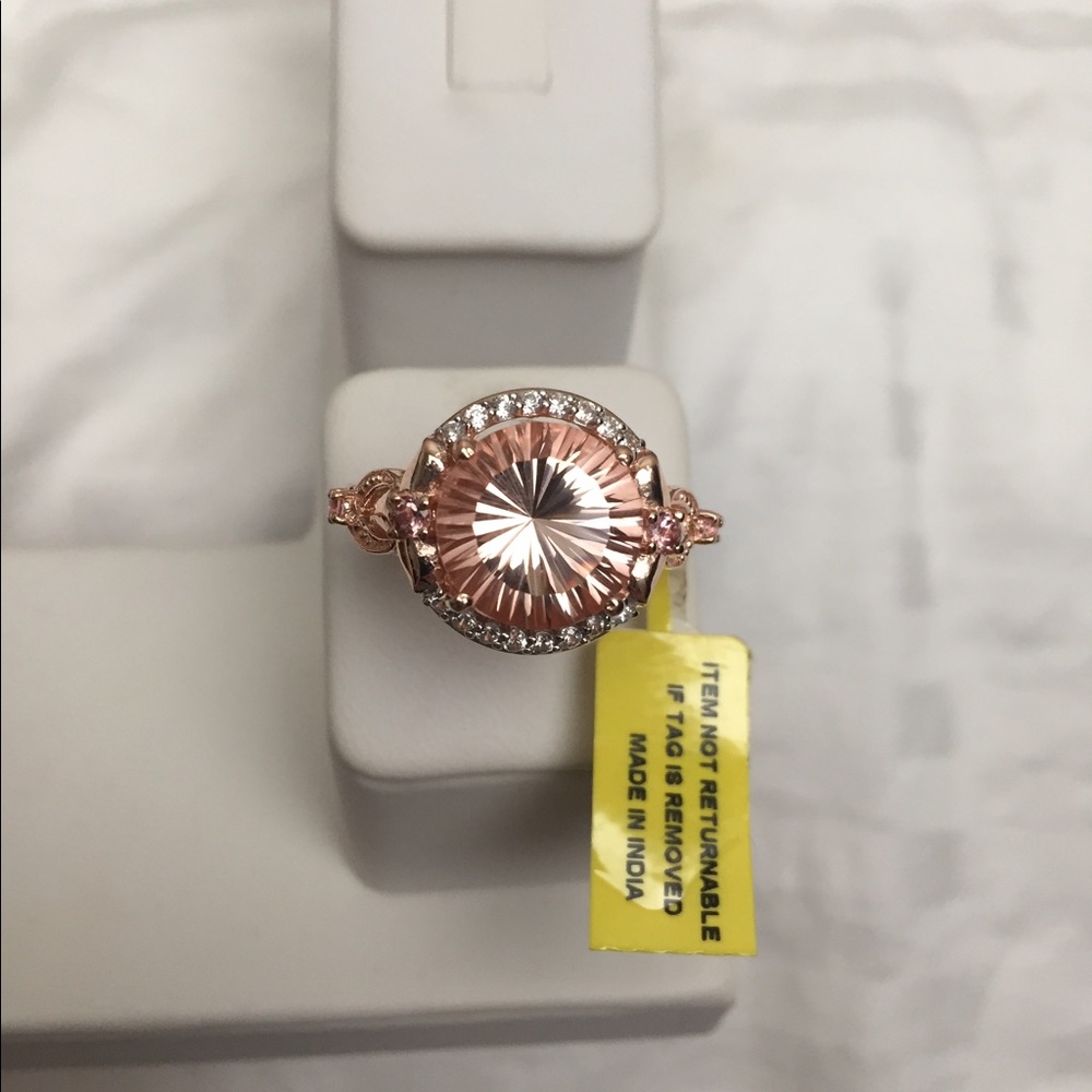 Morganite Quartz, pink tourmaline, AAA CZ ring